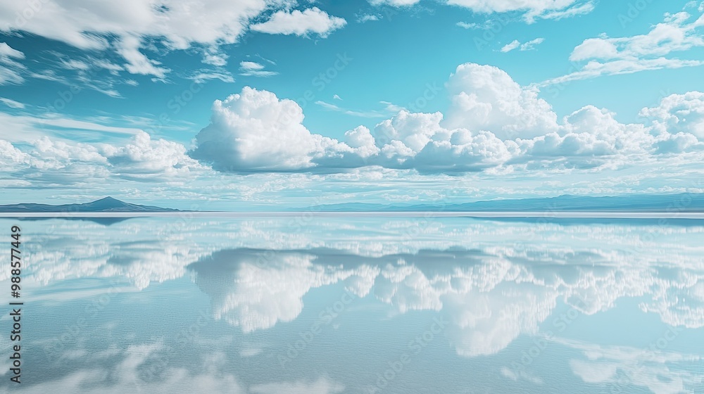 Mirror-like reflections of the sky and clouds on the flooded surface of Salar de Uyuni, creating an infinite view of heaven meeting the earth in stunning symmetry. Mirror-like reflections of the sky and clouds on the flooded surface of Salar de Uyuni, creating an infinite view of heaven meeting the earth in stunning symmetry.