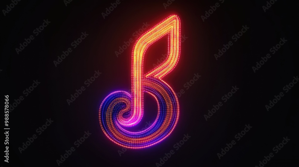 Musical note icon made of glowing neon lines, set against a black background, symbolizing modern music technology Musical note icon made of glowing neon lines, set against a black background, symbolizing modern music technology