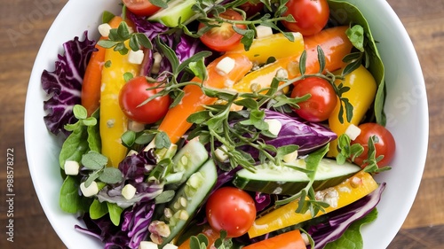 Vibrant bowl of healthy salad with fresh vegetables.