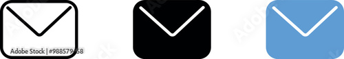 Mail icon set. Email and letters icons. Outline, black, blue color. Envelope symbol. Vector illustration