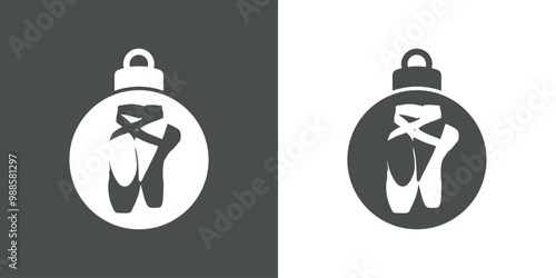 Tiempo de Navidad. Logo con silueta de bola de navidad con zapatillas ballet para tarjetas y felicitaciones