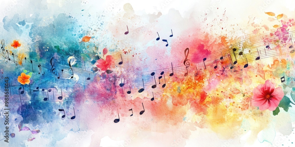 Obraz premium Music Notes and Flowers