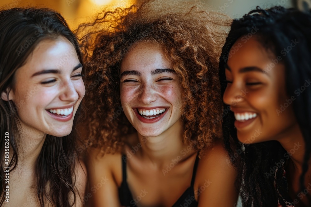 A diverse group of female women friends all laughing and having fun together. Generative AI A diverse group of female women friends all laughing and having fun together. Generative AI