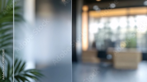 Wallpaper Mural Blurred view of a modern office with frosted glass, plants, and a warm, soft lighting ambiance Torontodigital.ca