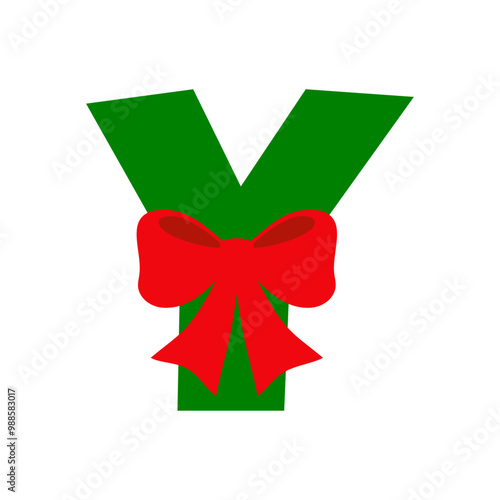 Tiempo de Navidad. Logo con letra inicial Y con cinta y lazo de regalo para su uso en tarjetas y felicitaciones