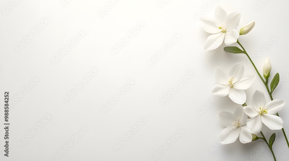 Obraz premium White Flowers with Green Stems on a White Background.