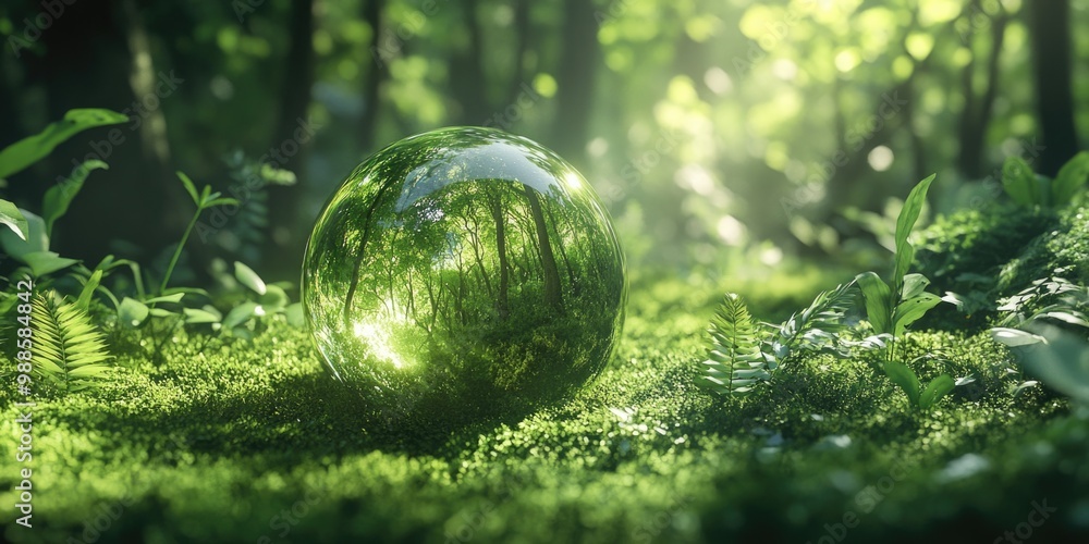 Green sphere on grassy field Green sphere on grassy field