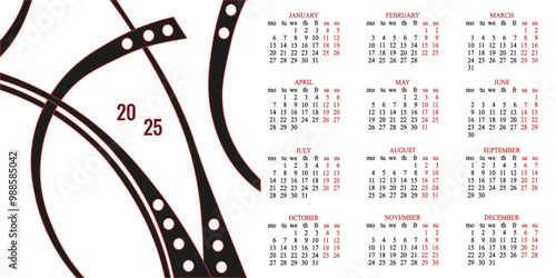2025 Calendar with Abstract geometric shapes. 2025 calendar with abstraction elements and dates grid. Vector calender template design. EPS 10