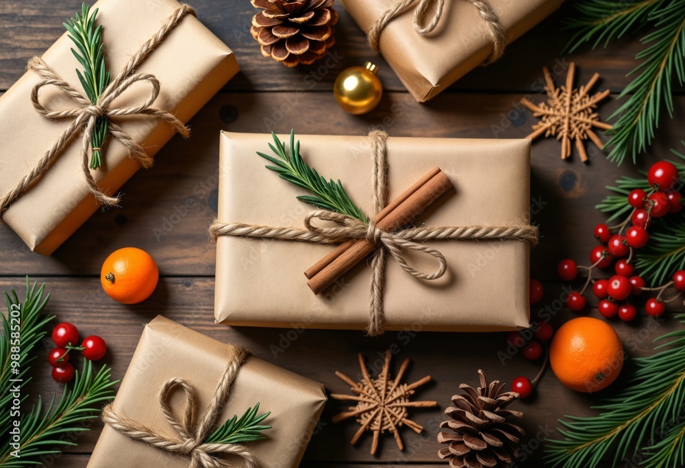 christmas presents wrapped in brown paper with orange and cinnamon christmas presents wrapped in brown paper with orange and cinnamon