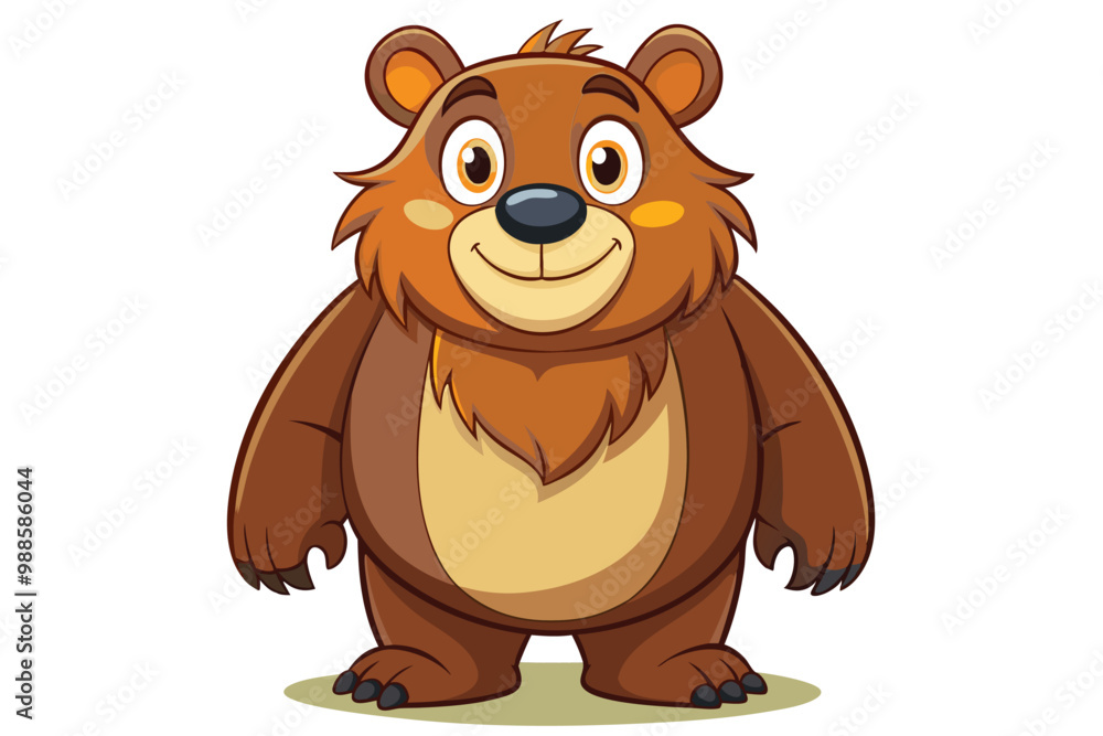 A cheerful grizzly bear character stands happily in a colorful forest setting, a cartoon character of a Charming grizzly bear cartoon A cheerful grizzly bear character stands happily in a colorful forest setting, a cartoon character of a Charming grizzly bear cartoon