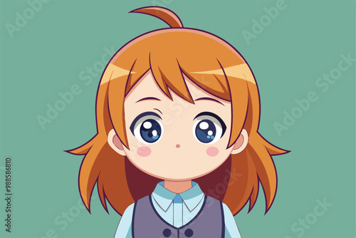 A cute anime girl with orange hair smiles brightly in a cheerful park setting, a cartoon character of a Cute anime girl