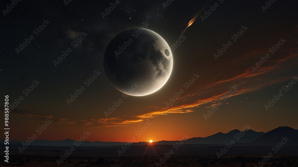 a planet with a moon in the sky and the moon in the background. a planet with a moon in the sky and the moon in the background.