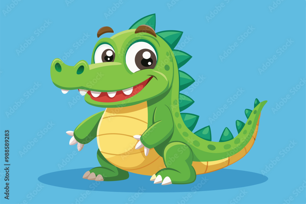 A friendly crocodile character stands joyfully with a big smile, showcasing its playful nature, a cartoon character of a Cute crocodile cartoon A friendly crocodile character stands joyfully with a big smile, showcasing its playful nature, a cartoon character of a Cute crocodile cartoon