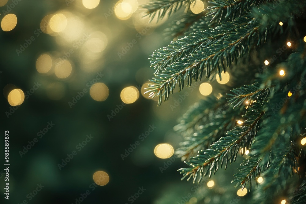 Close-up view of a Christmas tree background, copy-space , blur bokeh with generative ai Close-up view of a Christmas tree background, copy-space , blur bokeh with generative ai