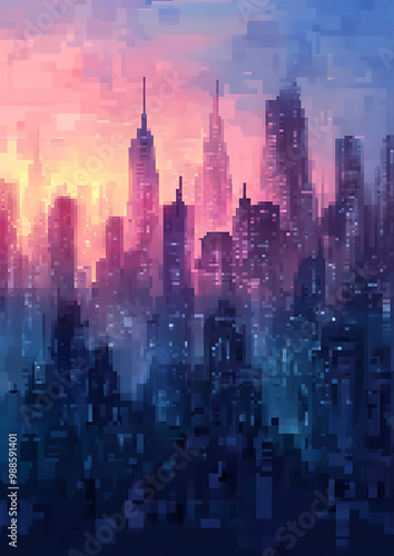 Mystical City Skyline in Dark Blue Fog: Perfect for Posters, Greeting Cards, Invitation Cards, and Facebook Banners for Enigmatic Events and Festivals, Capturing a Dreamlike Urban Atmosphere.