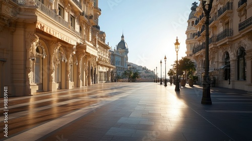 The famous Monte Carlo Casino square, eerily empty in the early morning light, with no people present, offering a rare glimpse of silence in Monaco.