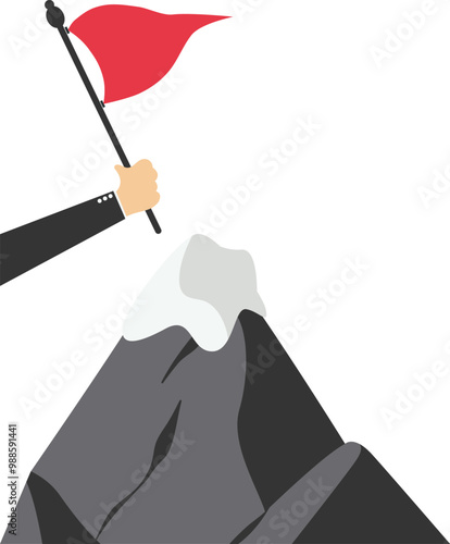 Business growth and professional strategy concept - businessman climbing on the top of the mountain. Vector illustration

