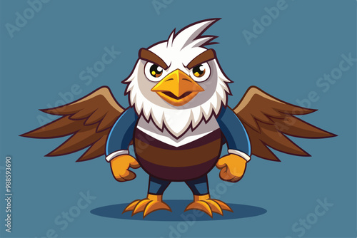 A cartoon eagle character displays determination and strength with a fierce expression, a cartoon character of a Eagle