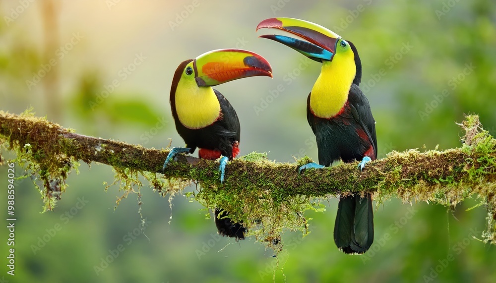 Fototapeta premium Toucan sitting on the branch in the forest, green vegetation, Costa Rica. Nature travel 