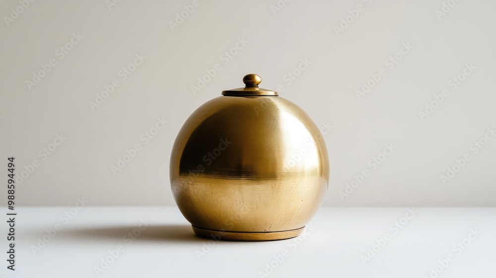 A shiny brass bell sits in the center of the white background, its smooth surface reflecting soft light. A shiny brass bell sits in the center of the white background, its smooth surface reflecting soft light.
