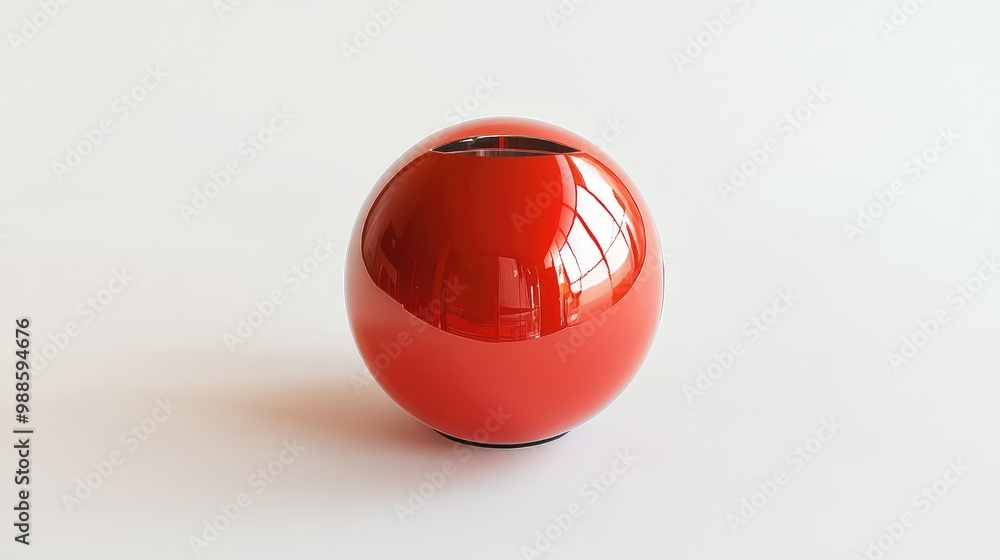 A shiny red bicycle bell is placed precisely in the center, standing out vividly against the white background. A shiny red bicycle bell is placed precisely in the center, standing out vividly against the white background.