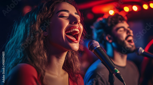 group of people singing in nightclub karaoke