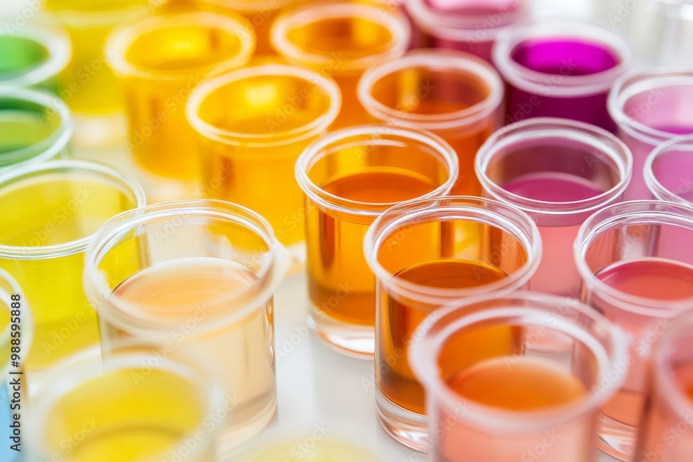 Colorful Lab Glassware Filled with Vibrant Liquids Colorful Lab Glassware Filled with Vibrant Liquids