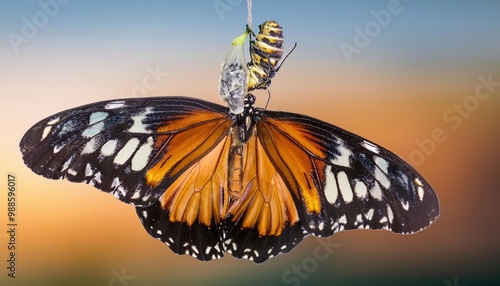 Viceroy butterfly emerging. A viceroy butterfly is shown emerging from it s chrysalis 