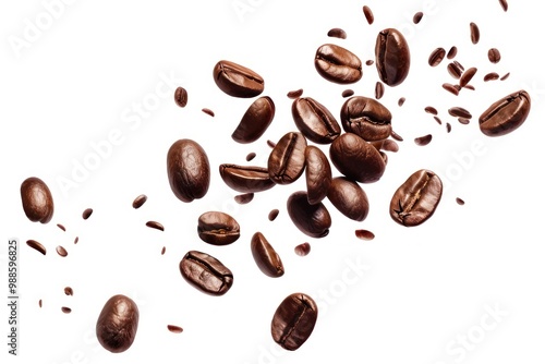 Scattered roasted coffee beans isolated