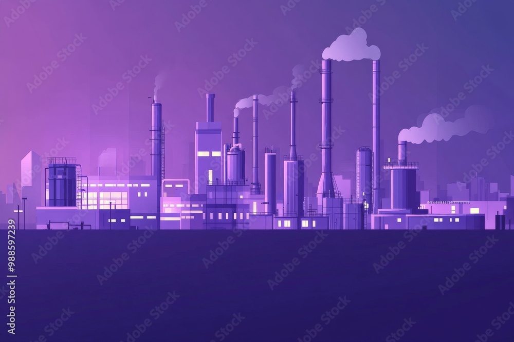 Futuristic Industrial Cityscape in Vibrant Purple Hues Futuristic Industrial Cityscape in Vibrant Purple Hues