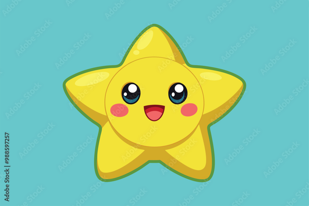 A cheerful yellow star character with big eyes and blush, exuding happiness in a playful setting, a cartoon character of a Kawaii yellow star A cheerful yellow star character with big eyes and blush, exuding happiness in a playful setting, a cartoon character of a Kawaii yellow star