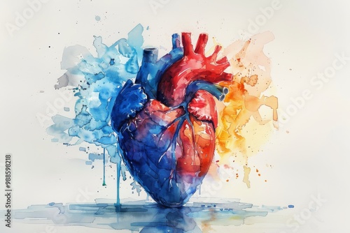Art colorful heart with lots of splashes of paint in watercolor style
