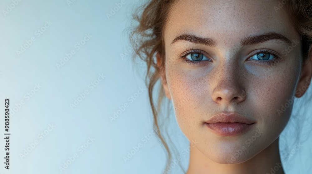 Biometric Face Detection Technology on Young Adult Female with Warm Caramel Skin Tone in Soft Lighting against Plain Background Biometric Face Detection Technology on Young Adult Female with Warm Caramel Skin Tone in Soft Lighting against Plain Background