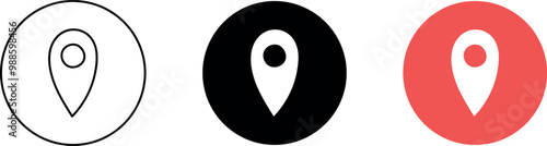 Push location icon set. Place position vector symbol. Outline, black, red color. Gps map pin line icon. Navigation pointer pin sign for apps and websites. Vector illustration