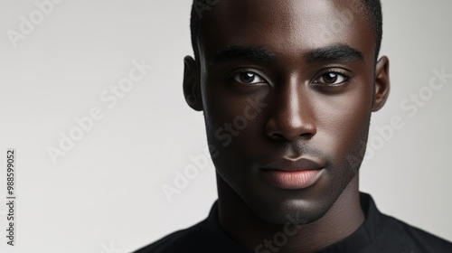 Confident Middle-Aged African American Man Under Biometric Face Detection with Soft Lighting on Plain Background