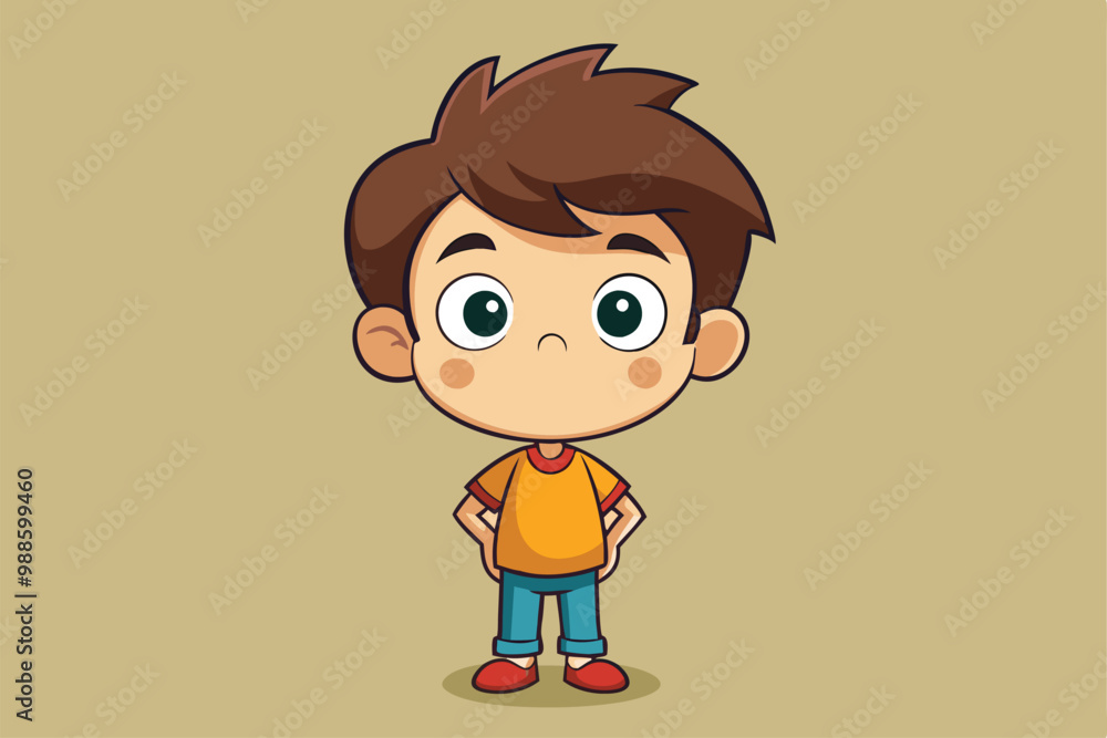 A cartoon boy stands proudly with a bright smile and hands on his hips, a cartoon character of a of a boy A cartoon boy stands proudly with a bright smile and hands on his hips, a cartoon character of a of a boy