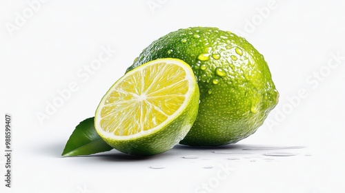 Fresh Lime on Clean Background with Water Droplets