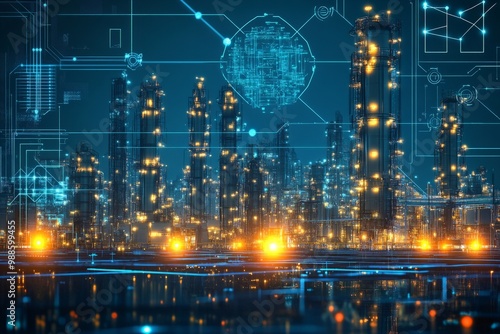 Wallpaper Mural Futuristic Metropolis: Illuminated City Landscape with Holographic Overlay Torontodigital.ca