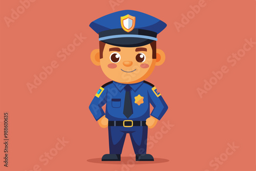 A friendly cartoon police officer smiles while wearing a blue uniform and cap, a cartoon character of a police-officer-