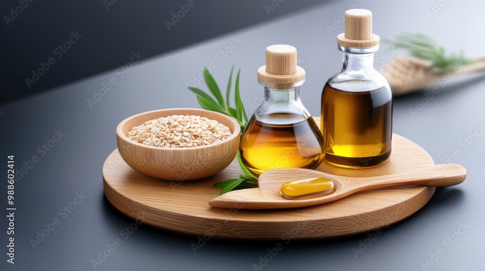 Natural Oils and Ingredients on Wooden Surface Natural Oils and Ingredients on Wooden Surface