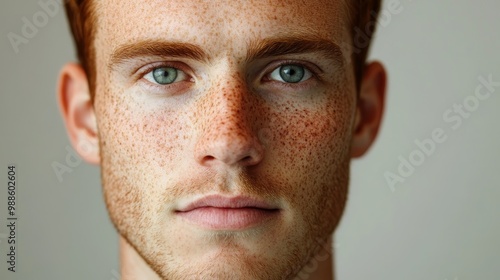 Biometric Face Detection Technology Concept with Middle-Aged Freckled Man in Soft Lighting