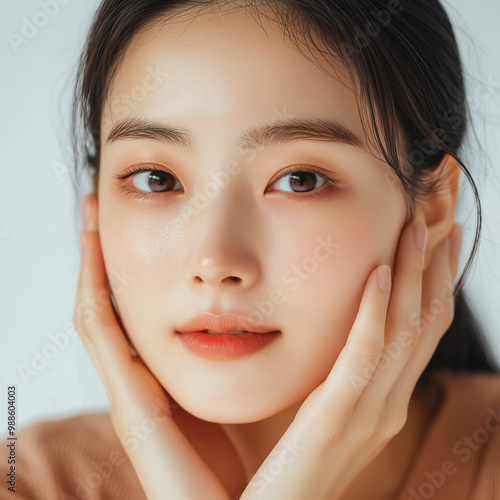 Soothing Allantoin Skincare for Acne-Affected South Korean Woman Highlighting Healing and Calming Benefits photo