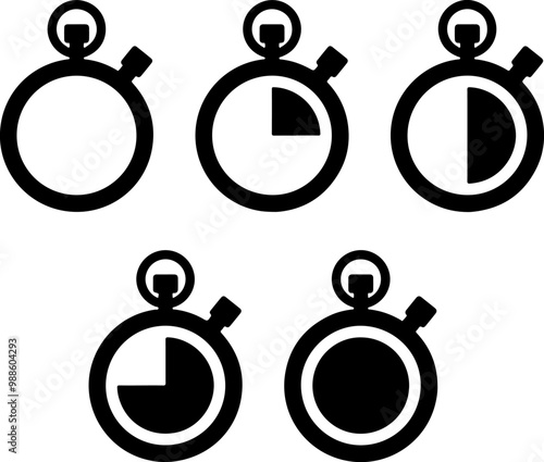 Pixel perfect icon set of remaining time timer chronometer. countdown stopwatch watch clock. Thin line icons flat vector illustrations isolated on white transparent background