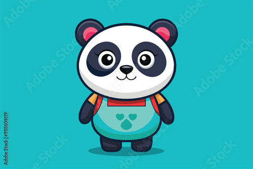 A cute panda character wears an apron and displays a warm smile, creating a friendly atmosphere, a cartoon character panda icon,