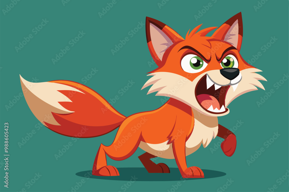 A lively cartoon fox character is roaring energetically with a fierce expression, a cartoon character Roaring fox A lively cartoon fox character is roaring energetically with a fierce expression, a cartoon character Roaring fox