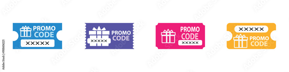 Fototapeta premium Promo code coupon set. Discount coupon. Gift voucher with promo code. Promo code template for web marketing