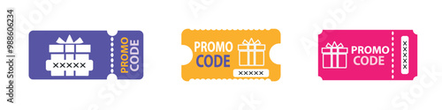 Promo code coupon set. Discount coupon. Gift voucher with promo code. Promo code template for web marketing