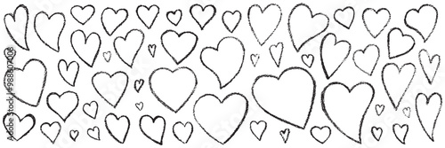 Hand drawn Valentines heart with chalk, crayon, lipstick grunge texture. Vector stoke illustration isolated on white background for decoration template greeting card, invitation, banner, menu.