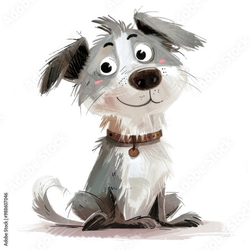 Cute Cartoon Dog with Collar Smiling Happily