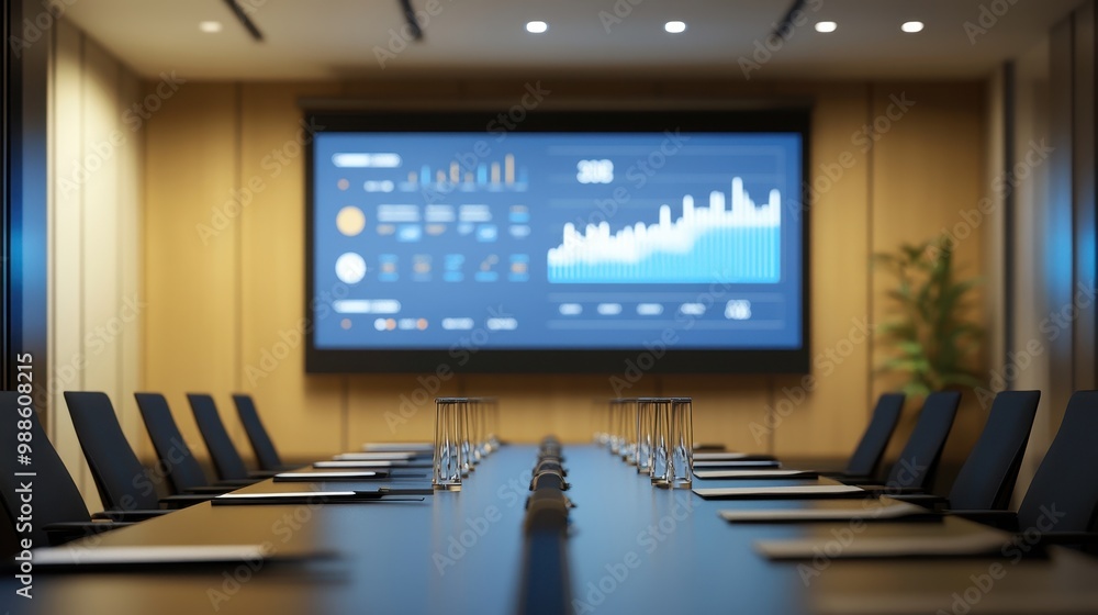 Modern Corporate Conference Room with Large Display Screen Modern Corporate Conference Room with Large Display Screen